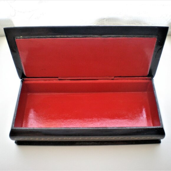 Russian USSR Signed PALEKH Палех Lacquer Jewelry Trinket Box 5 7/8" x 2 3/4" - Picture 6 of 12